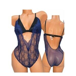 VS Navy Blue Lace & Mesh Teddy Size SP NWOT